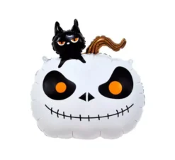Palloncino Foil Zucca con gatto e base 56x65 cm