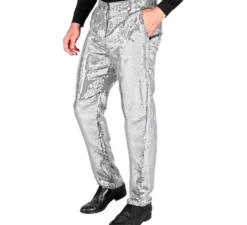 Pantaloni argento con paillettes da uomo