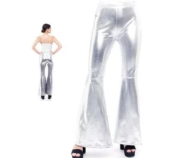 Pantaloni a zampa d'argento metallizzati da donna