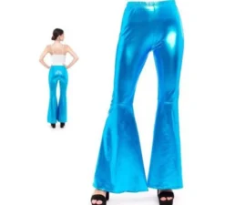 Pantaloni a zampa d'elefante metallizzati turchesi da donna