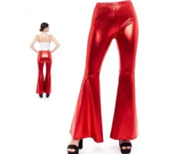 Pantaloni a zampa metallizzati rossi da donna