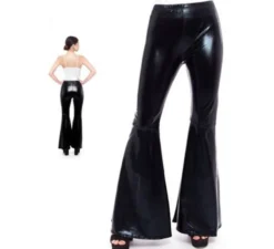 Pantaloni a zampa neri metallizzati da donna