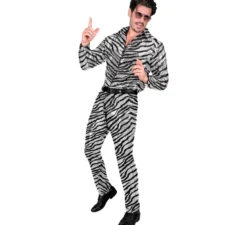 Pantaloni da festa da uomo in argento con stampa animalier