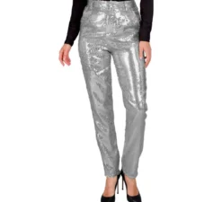 Pantaloni da festa Paillettes argento alla moda per donna