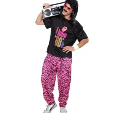 Pantaloni da uomo con stampa zebrata rosa anni '80