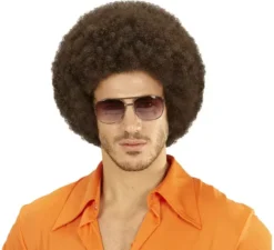Parrucca afro castana adulta regolabile e lavabile