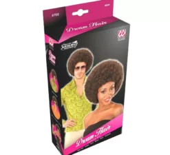 Parrucca afro castana adulta regolabile e lavabile