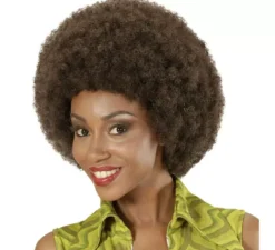 Parrucca afro castana adulta regolabile e lavabile