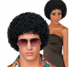 Parrucca afro nera anni '70 in stile disco