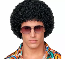 Parrucca afro nera anni '70 in stile disco