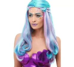 Parrucca blu sirena con perle