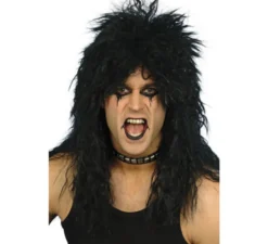 Parrucca capelli hard rock nero degli anni '80 per uomo