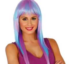 Parrucca capelli lunghi lunghi blu e viola