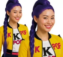 Parrucca con treccia lilla da Cantante K-Pop