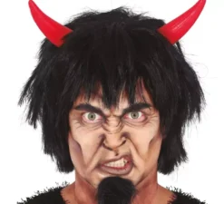 Parrucca da diavolo nero con corna rosse