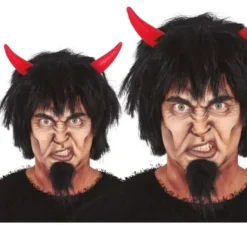 Parrucca da diavolo nero con corna rosse