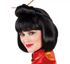 Parrucca da geisha nera con aghi deluxe