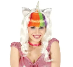 Parrucca da unicorno bianca con orecchie e corno