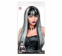 Parrucca da vampiro in bianco e nero con frangia