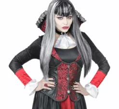 Parrucca da vampiro in bianco e nero con frangia