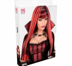 Parrucca da vampiro rossa e nera con frangia