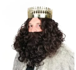 Parrucca del Re Mago con barba castano scuro opaca