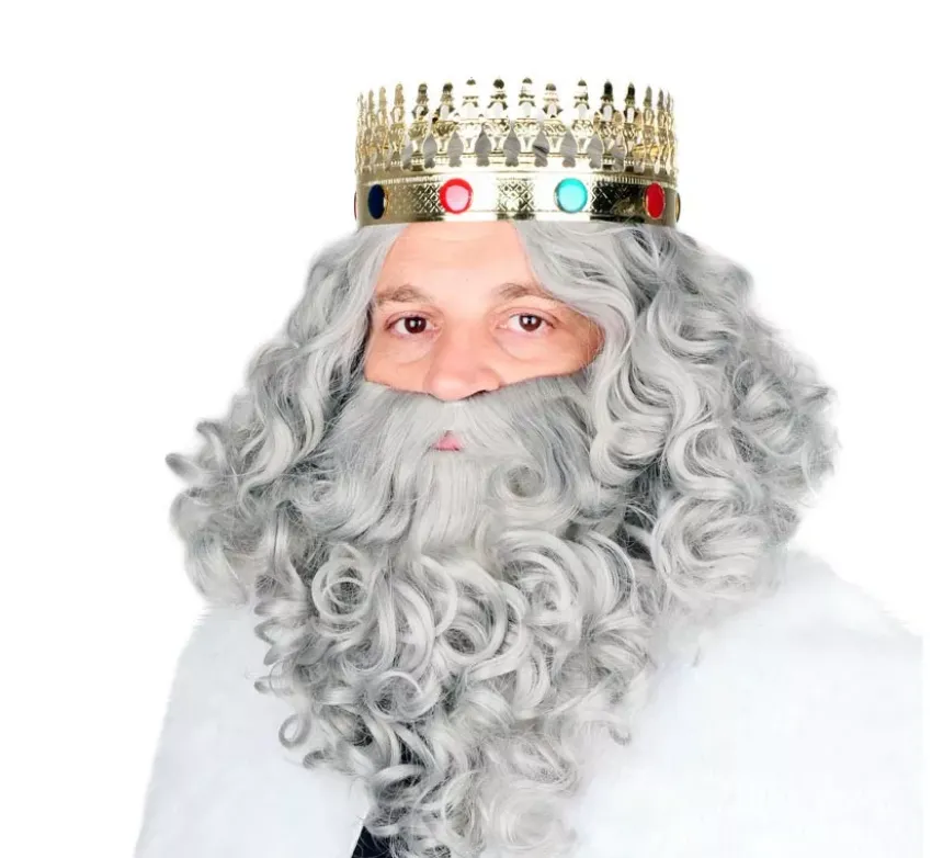 Parrucca del Re Mago con barba grigia opaca