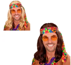 Parrucca Hippie con fascia in vari colori per adulti