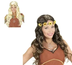 Parrucca hippie o medievale con nastro in vari colori per adulto