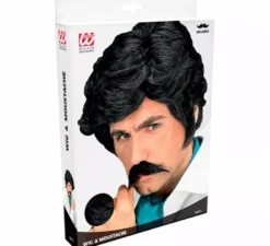 Parrucca nera con baffi da Play Boy