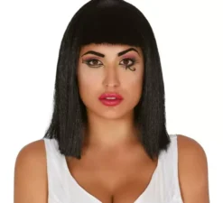 Parrucca nera di cleopatra. Parrucca bruna con frangetta