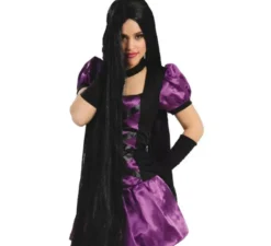 Parrucca nera extra lunga per Halloween e carnevale