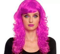 Parrucca onde fucsia con frangia
