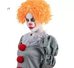 Parrucca Pennywise arancione corta ondulata per adulti