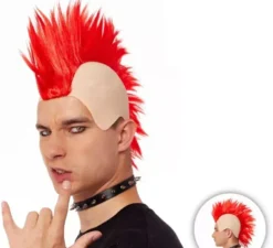 Parrucca punk con cresta rossa