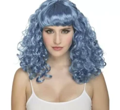 Parrucca riccia blu con frangia