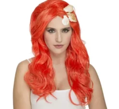 Parrucca sirena arancione con conchiglie