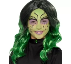 Parrucca Strega nera e verde per bambina