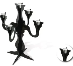 Portacandele in plastica nera da 32,9x32,9x41,9 cm