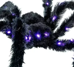 Ragno peloso nero con luce 86 cm