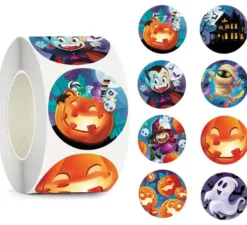 Rotolo da 200 adesivi neri di Halloween