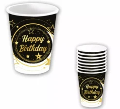 Sacchetto di 6 bicchieri Happy Birthday da 240 ml-9 cm