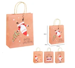 Sacchetto regalo natalizio Kraft di 21x26x10 cm in modelli assortiti