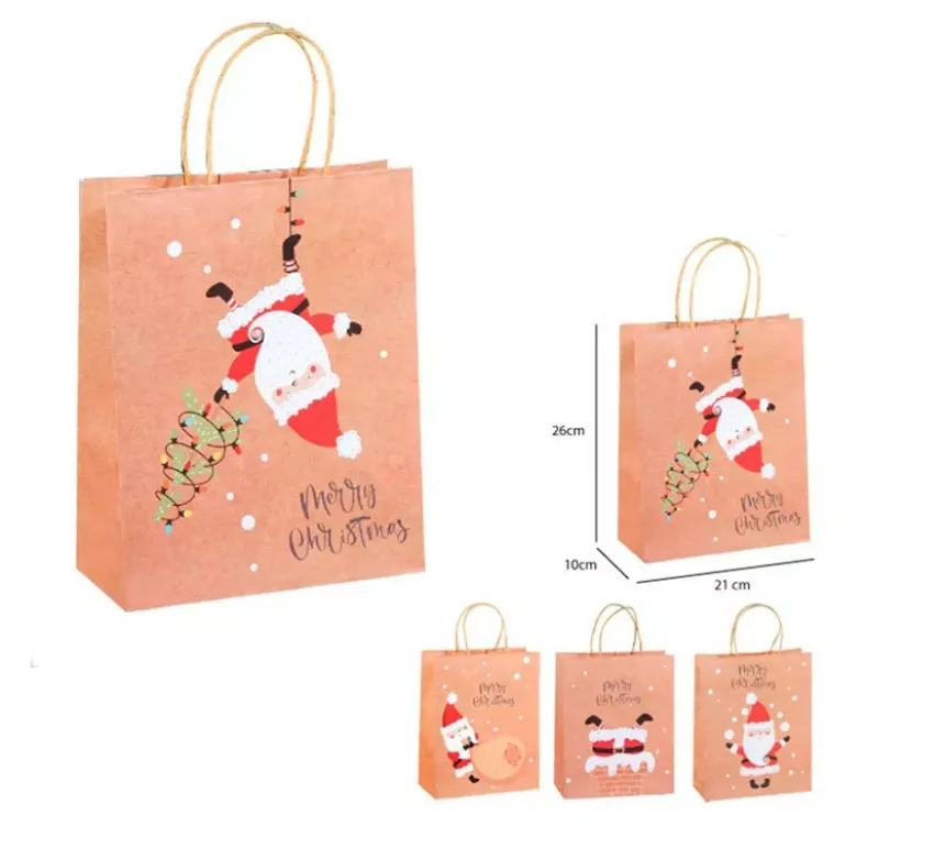 Sacchetto regalo natalizio Kraft di 21x26x10 cm in modelli assortiti
