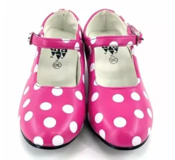 Scarpa Sevillana con tacco fucsia con Pois Bianchi in numeri dal 22 al 41