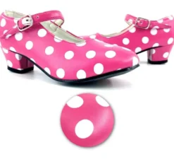 Scarpa Sevillana con tacco fucsia con Pois Bianchi in numeri dal 22 al 41