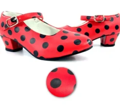 Scarpa Sevillana con tacco Rosso con pois Neri nei numeri dal 22 al 41