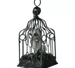 Scheletro di gufo in gabbia con suono, luce e movimento, 33 cm