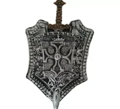 Scudo medievale da cavaliere con croce e spada 38x60 cm