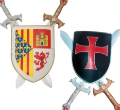 Scudo medievale e 2 spade in 2 modelli assortiti